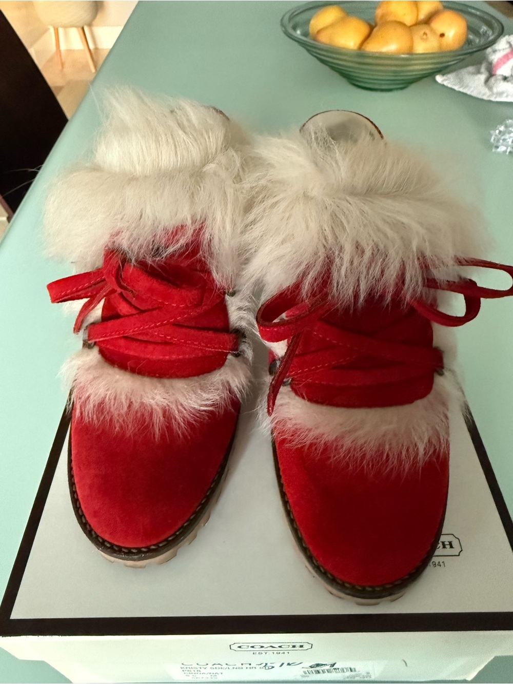 Coach Red Suede Leather Fur High Heel Mule Size 6 1/2 - Picture 7 of 9